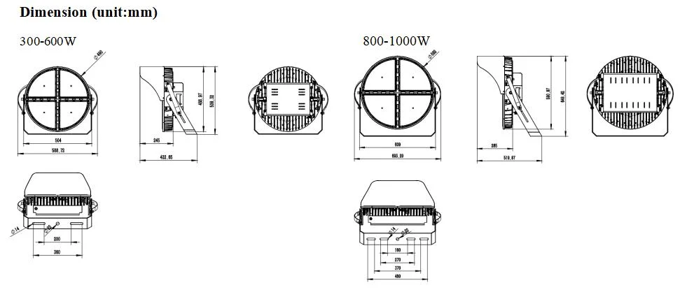 5 Years Warranty Sports Lighting Stadium LED Lights 500W 600W 800W Outdoor Round Stadium Light 1000W