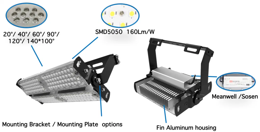 ETL Approval 160lm/W P50 IP66 Dim Football Stadium Sport Court 100W 150W 200W 250W 300W 600W 400W 500W 1000W 1200W 1500W Adjustable LED Flood Light