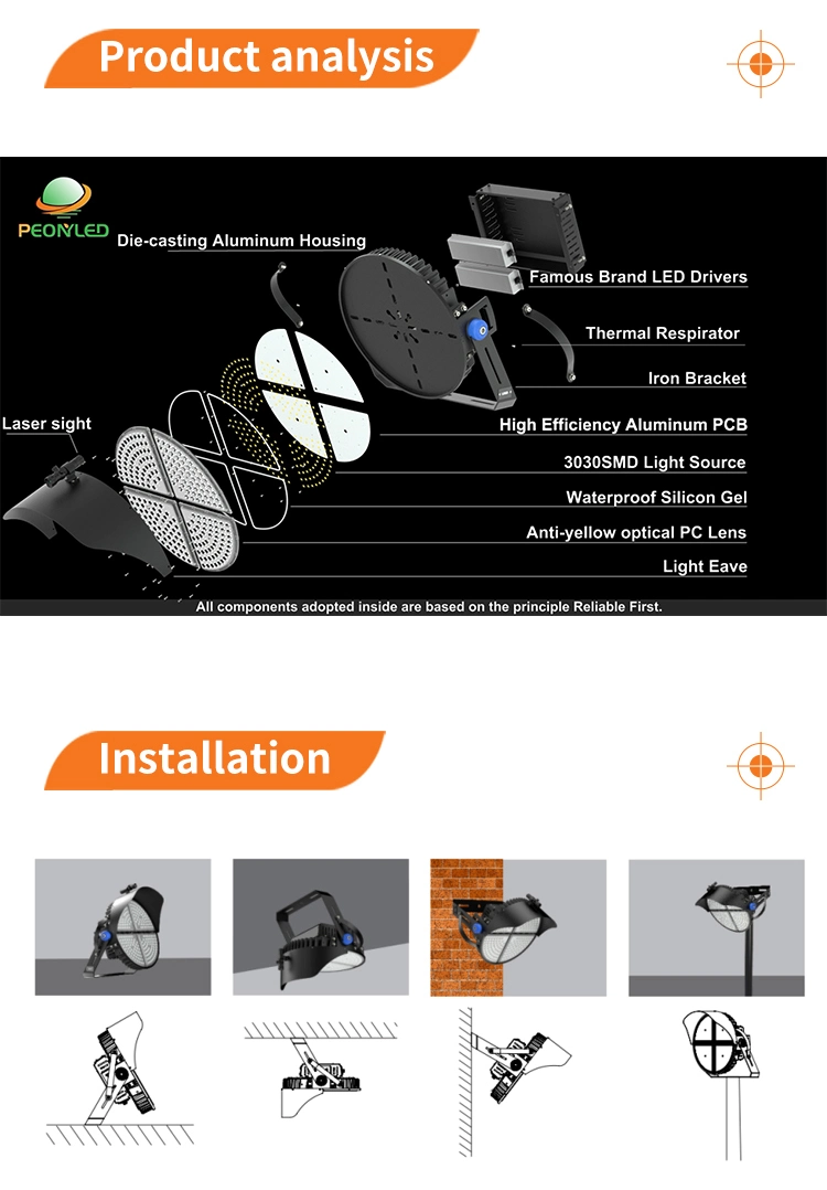 5 Years Warranty Sports Lighting Stadium LED Lights 500W 600W 800W Outdoor Round Stadium Light 1000W